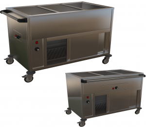 KRNH - Nerezový výdejní vozík s ohřevem kombinovaný, vyhřívaná lázeň a spodní vyhřívaný prostor